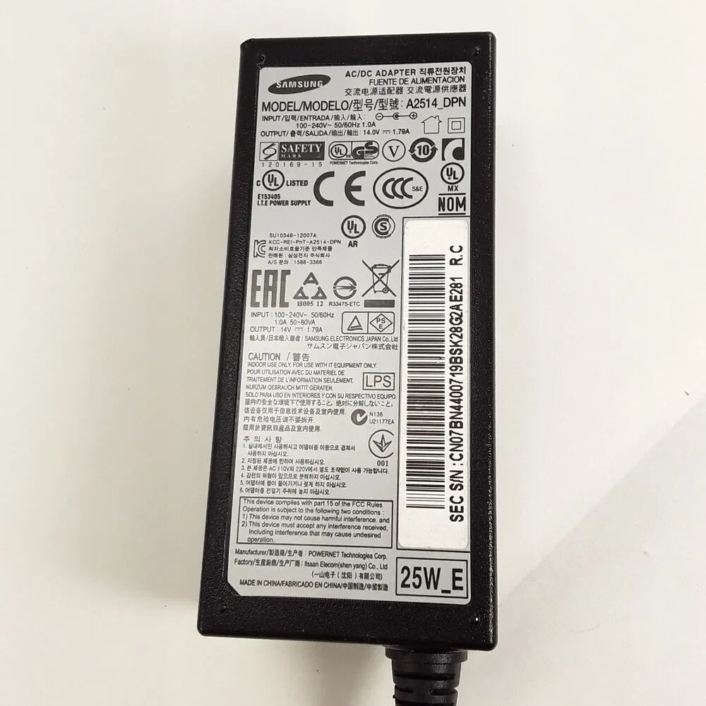 Genuine Samsung Power Supply Adapter AC 14V 1.79A 25W, A2514_DPN monitor cord